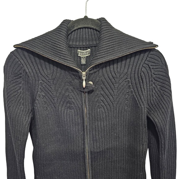 Parley Ribbed High Neck Zip Up Knit Cardigan Sweater‎ Black Cotton Blend Size S - Picture 2 of 11